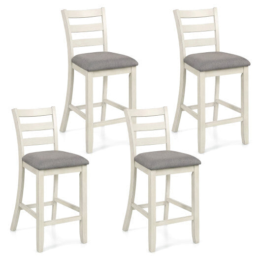 4 Pieces Counter Height Chairs with Fabric Seat and Rubber Wood Legs-Beige