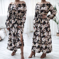 Floral Bell Sleeve Wooden Ear Strapless Vacation Dress Women Clothing