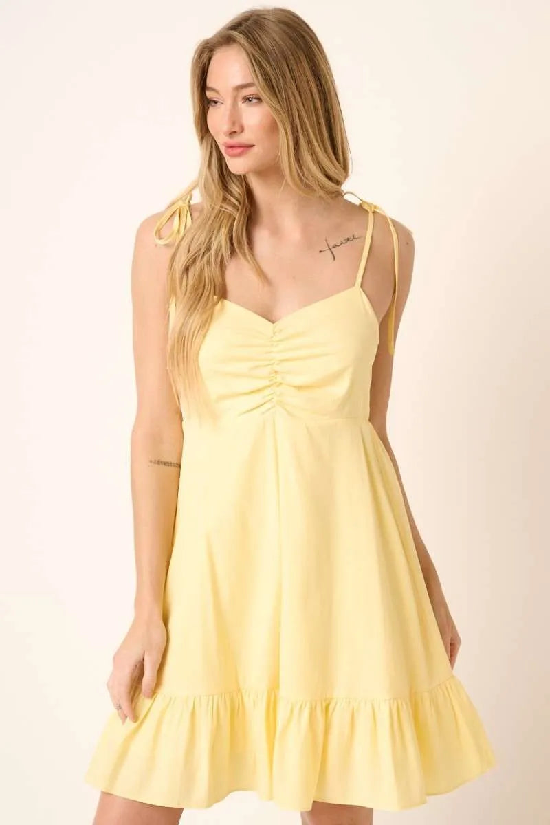 Mittoshop Ruched Detail Spaghetti Tie Mini Dress