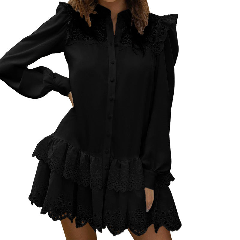 Sexy Hollow Out Cutout Lace Shirt Dress For Women