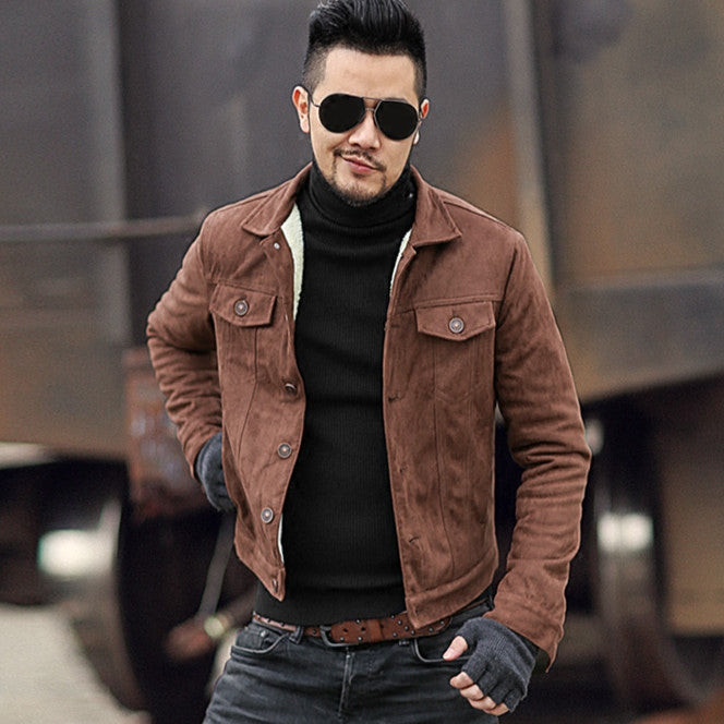 Mao Mao lining men's slim short jacket leatherette men's suede jacket