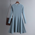 Dress Autumn Winter Women Knitted Long Sleeved Solid Color Slim Fit Bottoming Inner Wear A- line Dress