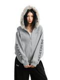 Women's Zipper Cardigan Detachable Fur Collar Sweater