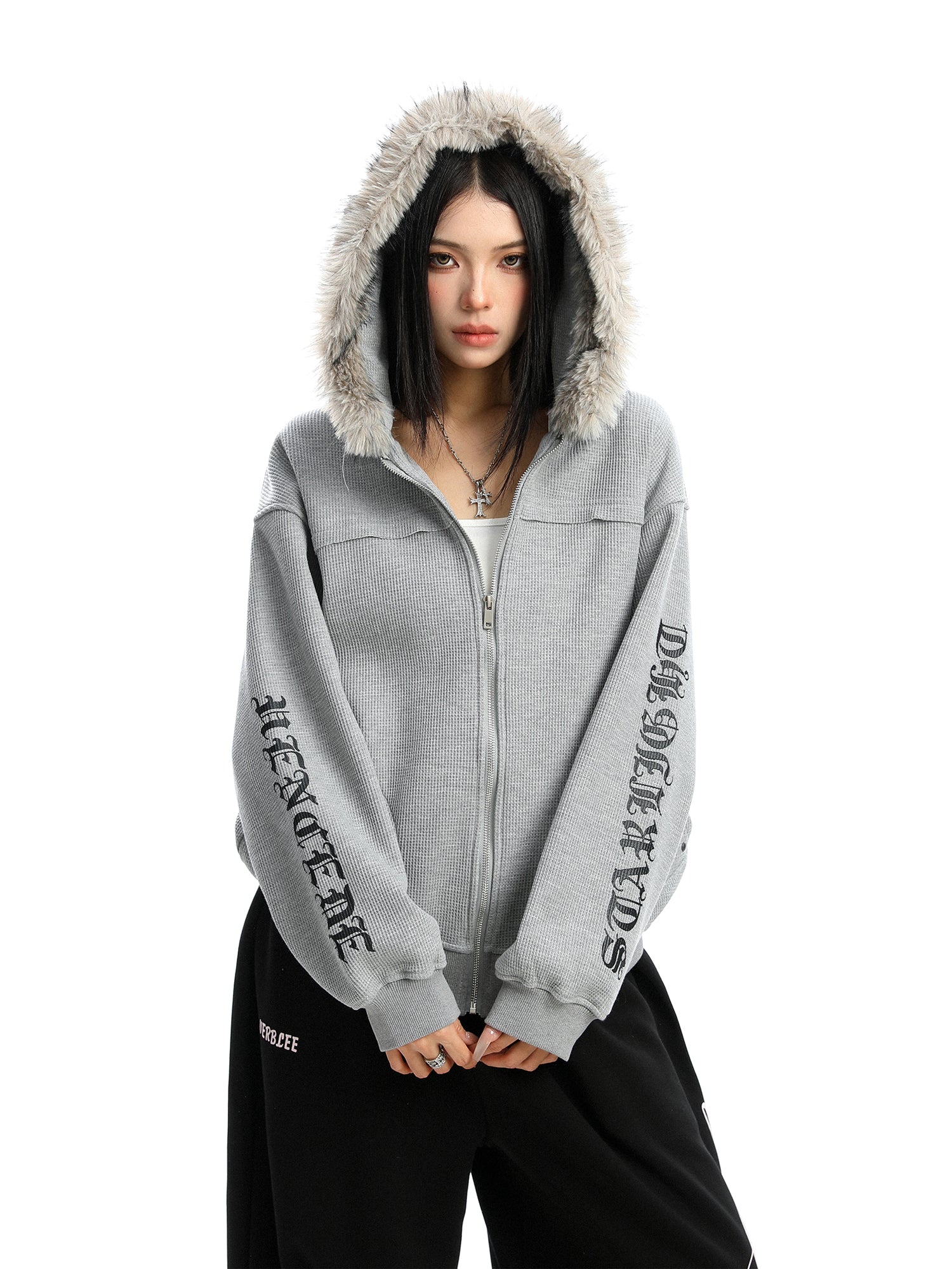 Women's Zipper Cardigan Detachable Fur Collar Sweater