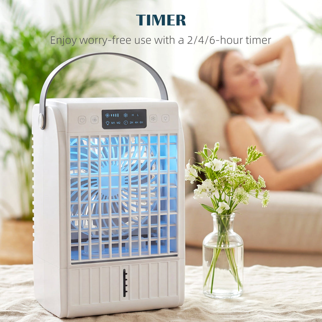 Portable Air Conditioner, 4-in-1 Mini Air Cooler with 4 Wind Speed, 2 Mist Mode, RGB 7 LED Light