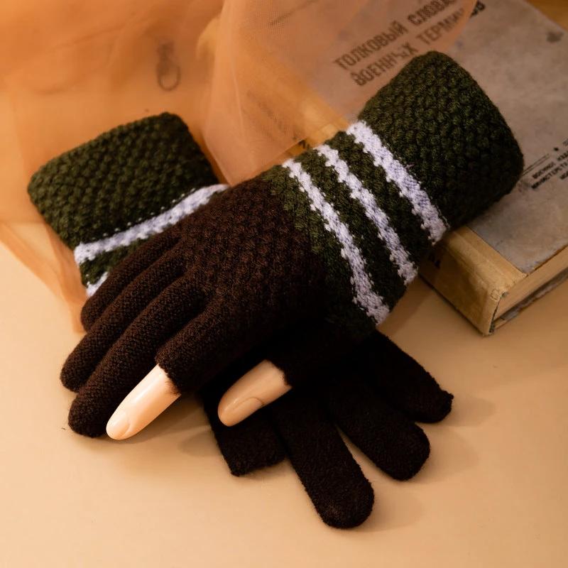 Fleece-lined Knitted Wool Cold-proof Gloves For Men