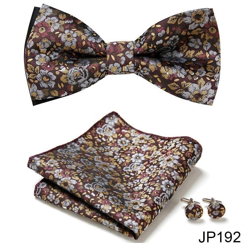Men's Formal Bow Tie Handkerchief and Cuff links Set