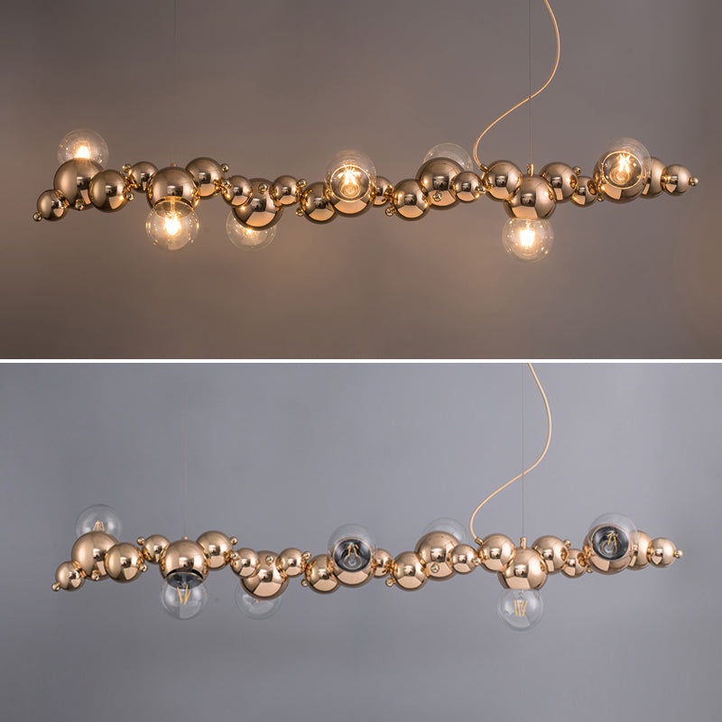 DecorBites™ Modern Gold Metal Pendant Lighting with Glass Spherical Shade - Ideal for Dining Table or Island Ceiling