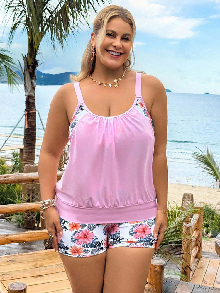 Printed Plus Size Separated Swimwear Women's High-Waisted Sports Bikini Swim Suit