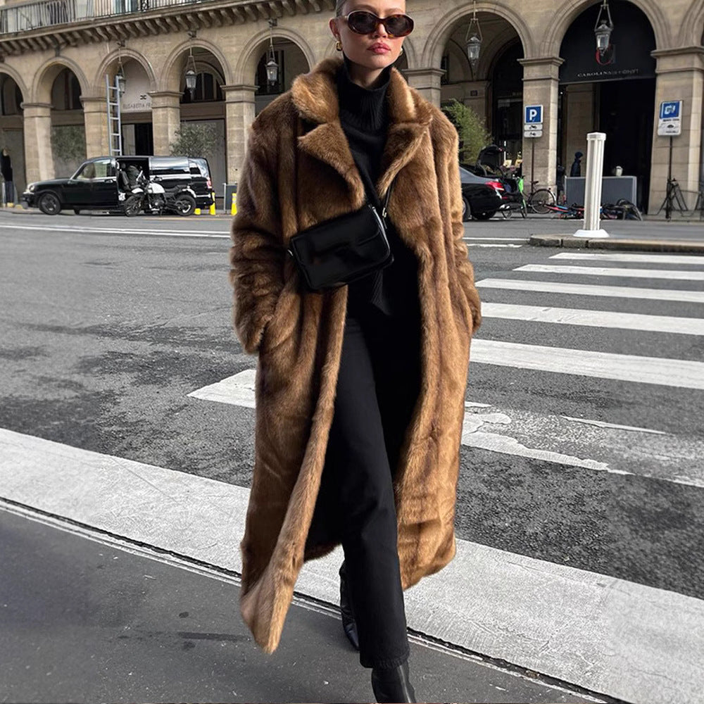 Winter Warm Brown Lapel Long Coat
