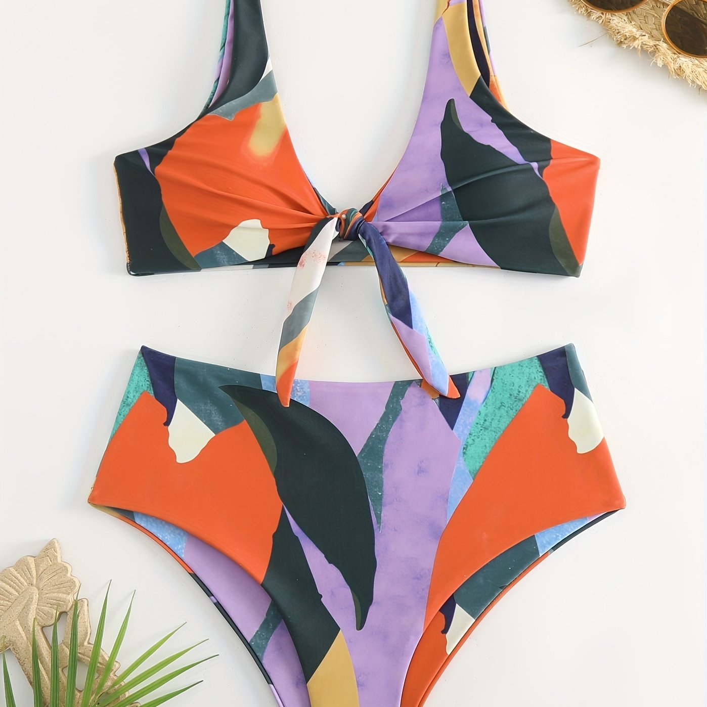 Colorplay Curve V-Neck Bikini Set for Summer – Flattering Colorblock Two-Piece Swimwear with Adjustable Tie Front High Waist & High Cut Design – Ultra-Stretchy and Comfortable Women's Beachwear for Pool Resort and Vacation
