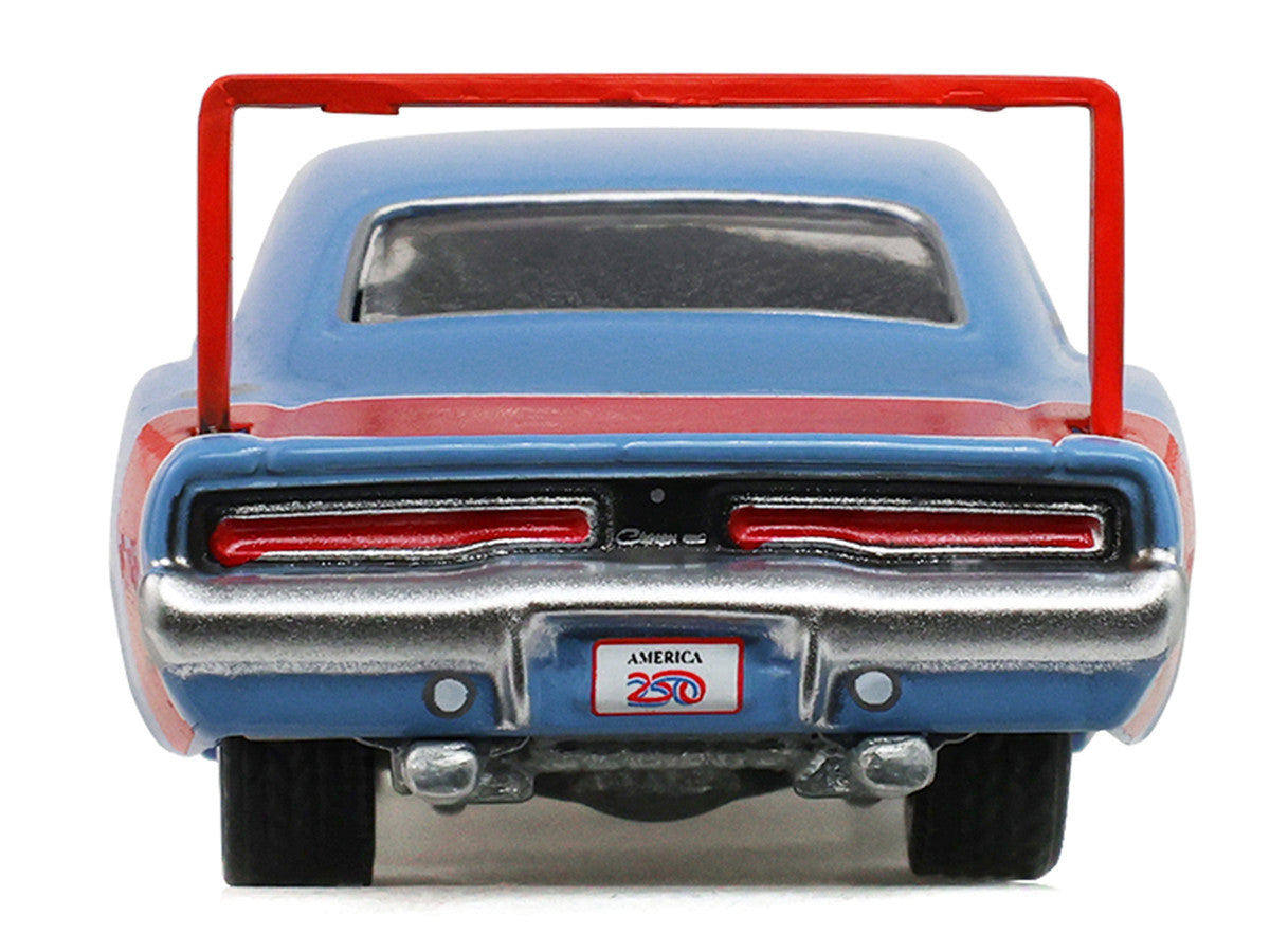 1969 Dodge Charger Daytona Blue with Red Stripes "America 250 Edition" "Anniversary Collection" Series 18 1/64 Diecast Model Car by Greenlight