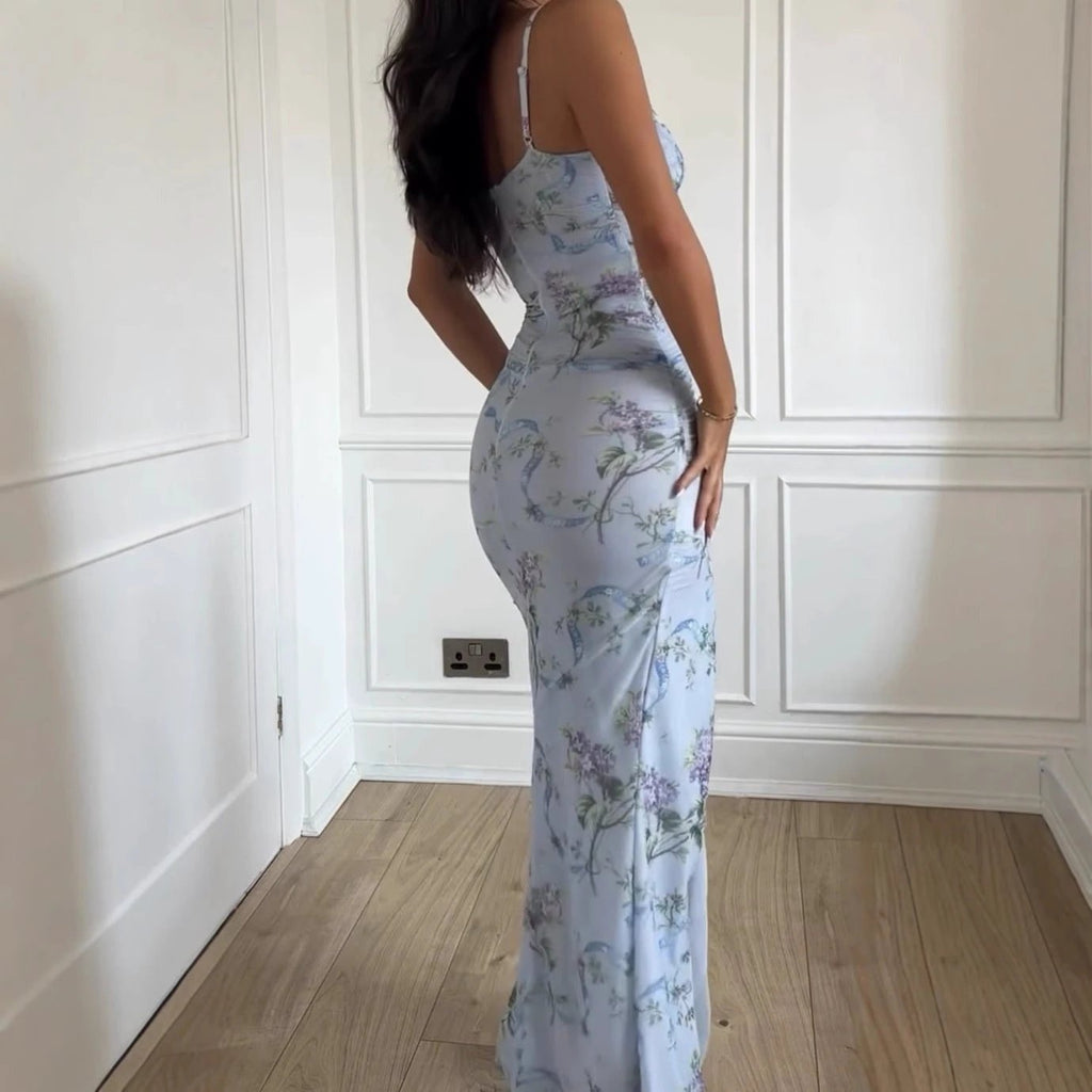 V-neck Floral Sling Dress Women