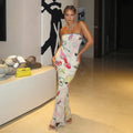 Abstract Personality Printed Sleeveless Strapless, Hip Hugging Jumpsuit Long Skirt