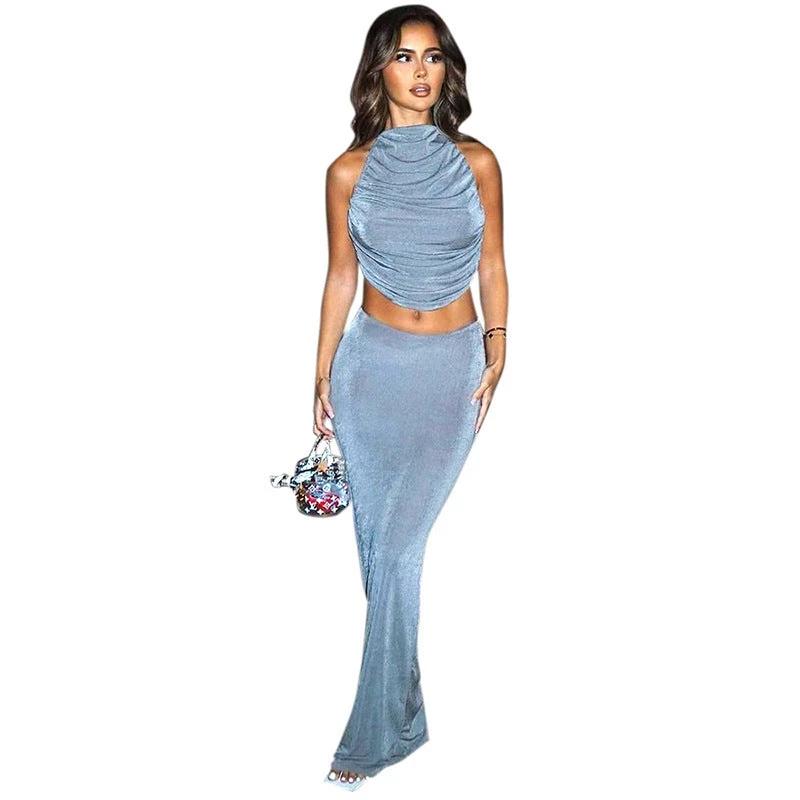 Sleeveless Halter Long Skirt Set