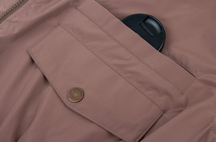 American Retro Coffee Color Short Baseball Cotton Coat Women