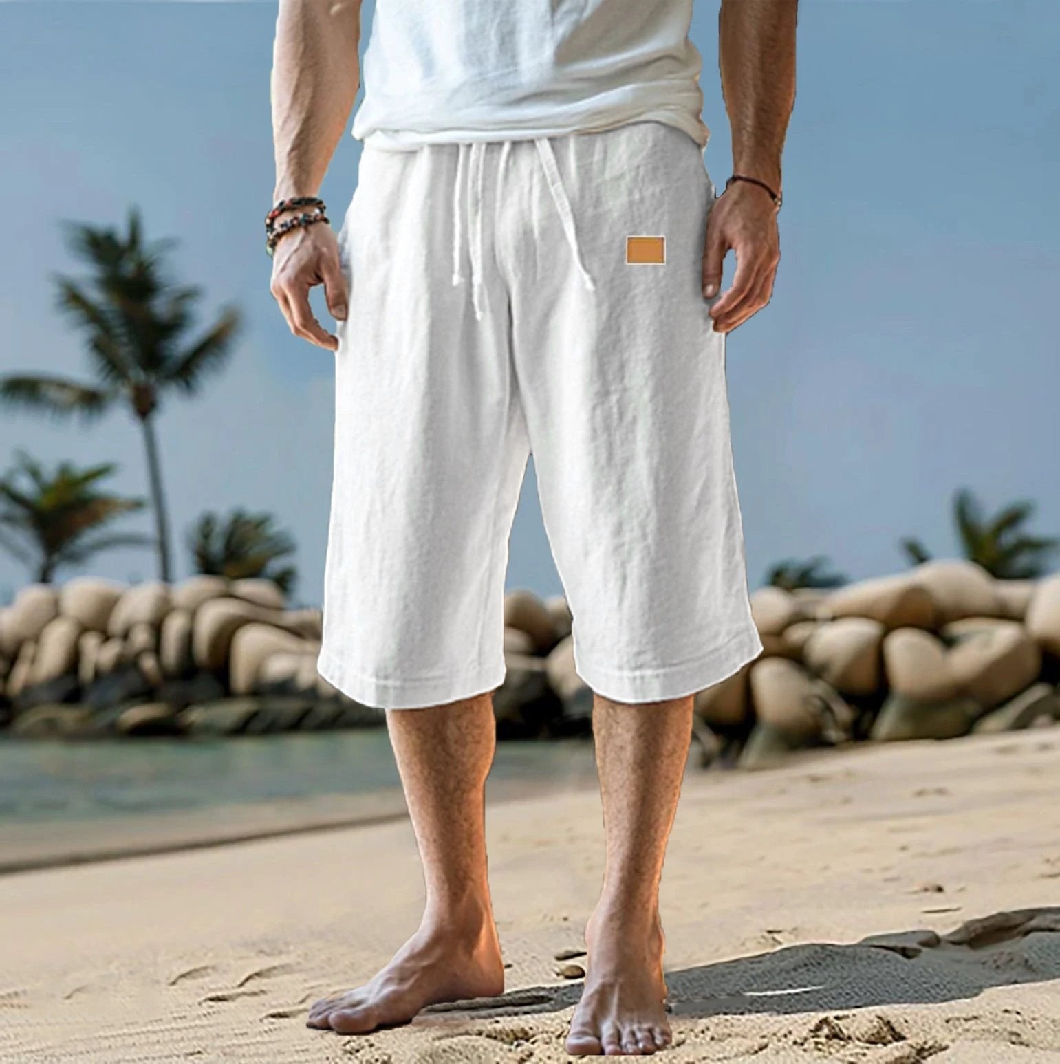 Men's Cropped Straight-leg Shorts Solid Color