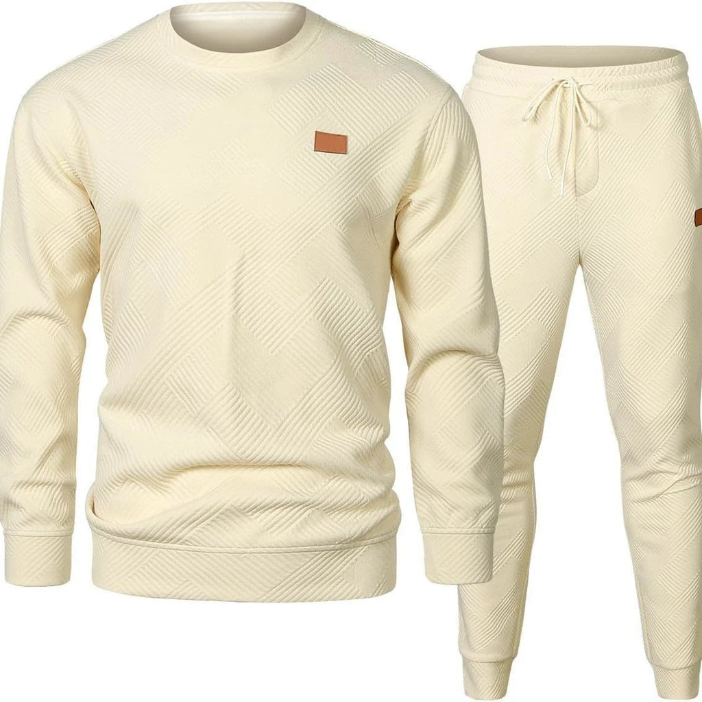 Men's Sports Casual Round Neck Jacquard Two-piece Knitted Sweater Set