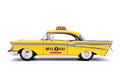 1957 Chevrolet Bel Air Taxi Yellow with Deadpool Diecast Figurine "Marvel" Series 1/24 Diecast Model Car by Jada
