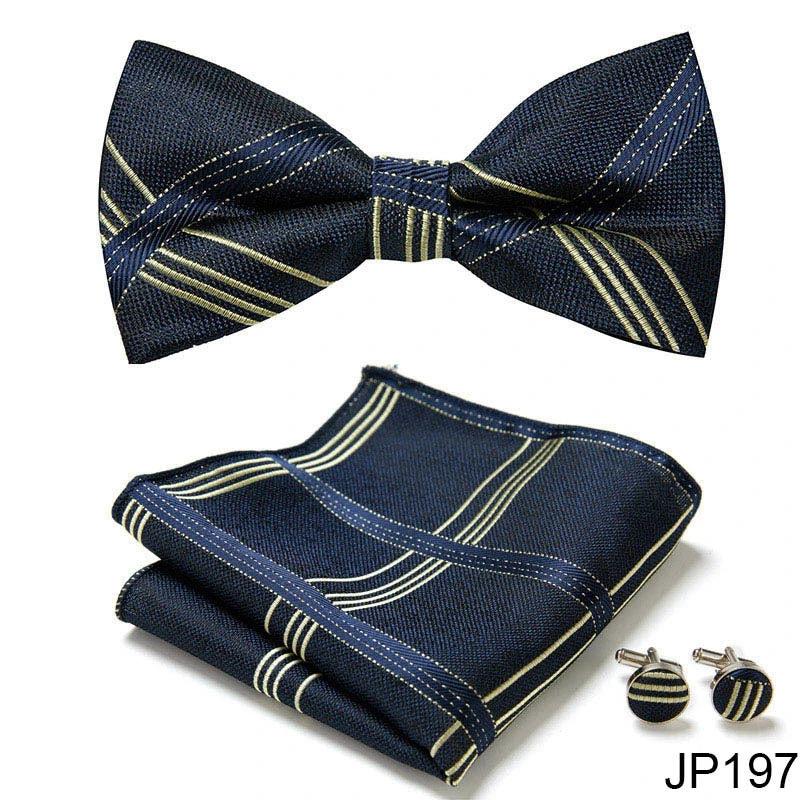 Men's Formal Bow Tie Handkerchief and Cuff links Set