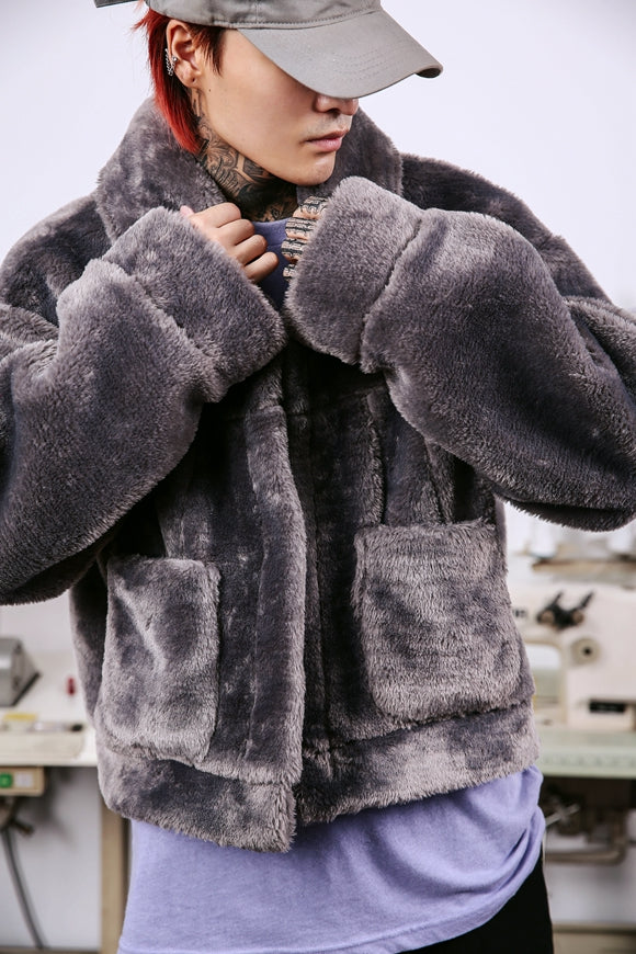 INS with the same paragraph OVERSIZE hip hop 90S retro national tide brand silhouette autumn and winter couples plush jacket