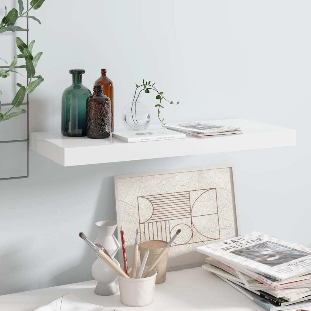 Floating Wall Shelf High Gloss White 23.6"x9.3"x1.5" MDF