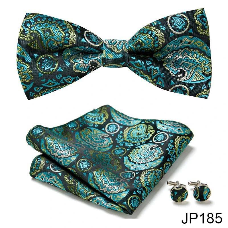 Men's Formal Bow Tie Handkerchief and Cuff links Set