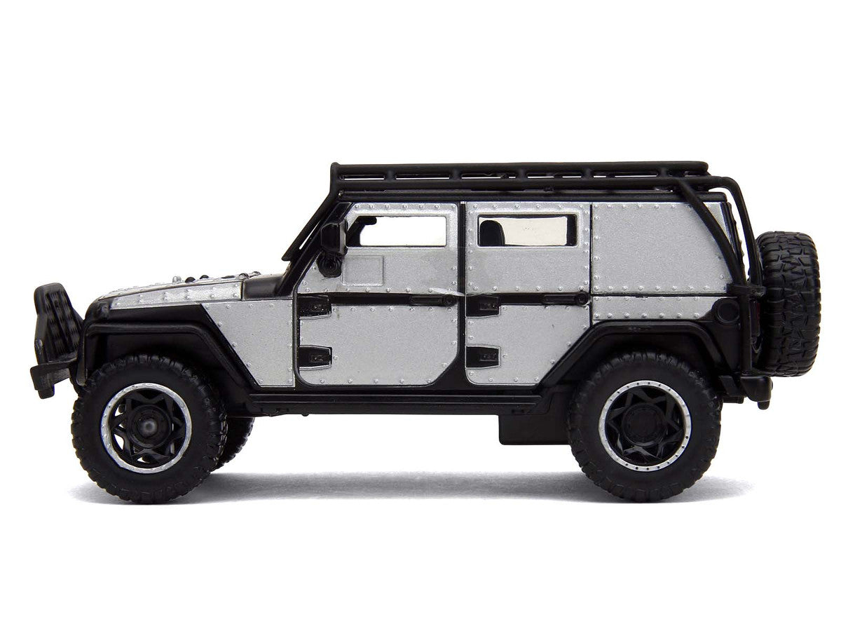 Tej's Jeep Wrangler Custom Silver Metallic with Black Top and Roof Rack "Furious 7" (2015) Movie "25 Years of Fast & Furious" Series 1/32 Diecast Model Car by Jada