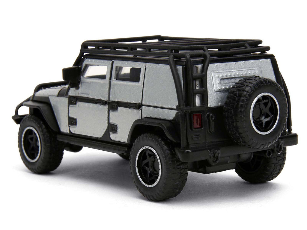 Tej's Jeep Wrangler Custom Silver Metallic with Black Top and Roof Rack "Furious 7" (2015) Movie "25 Years of Fast & Furious" Series 1/32 Diecast Model Car by Jada