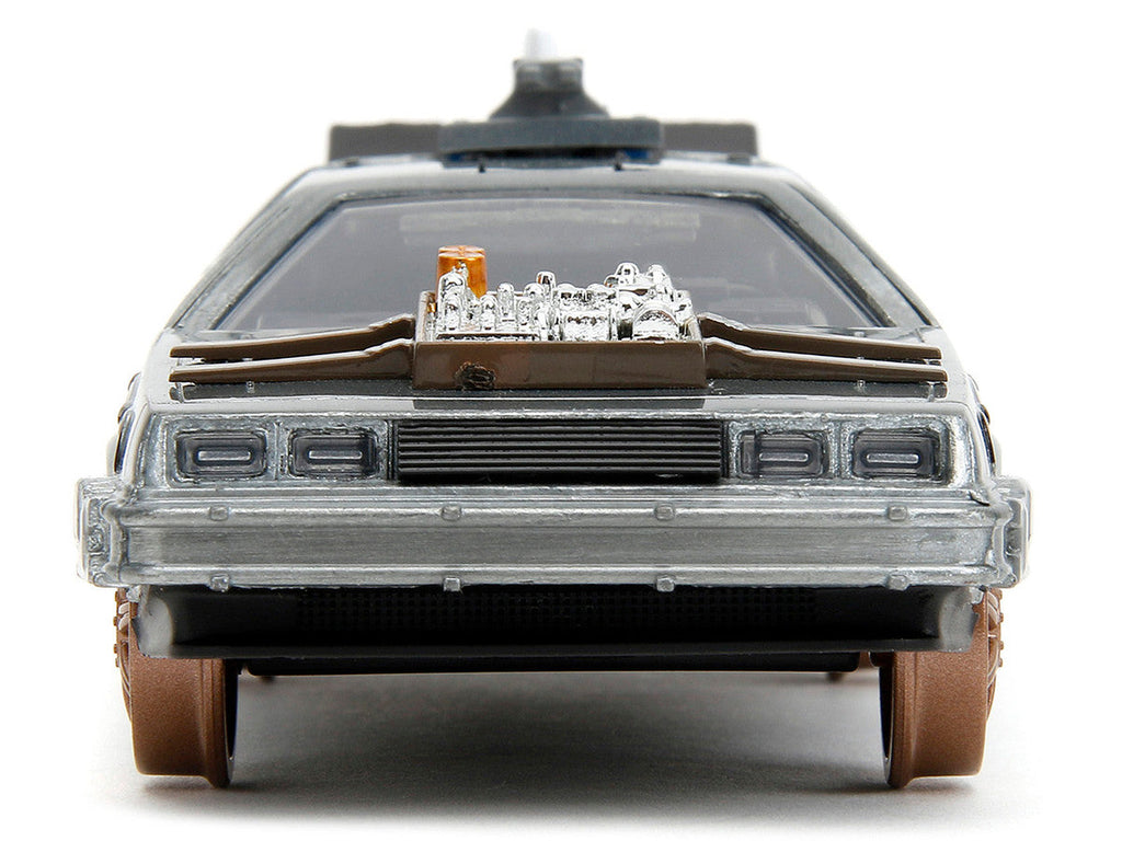DeLorean DMC (Time Machine) Brushed Metal Train Wheel Version "Back to the Future Part III" (1990) Movie "Hollywood Rides" Series 1/32 Diecast Model Car by Jada