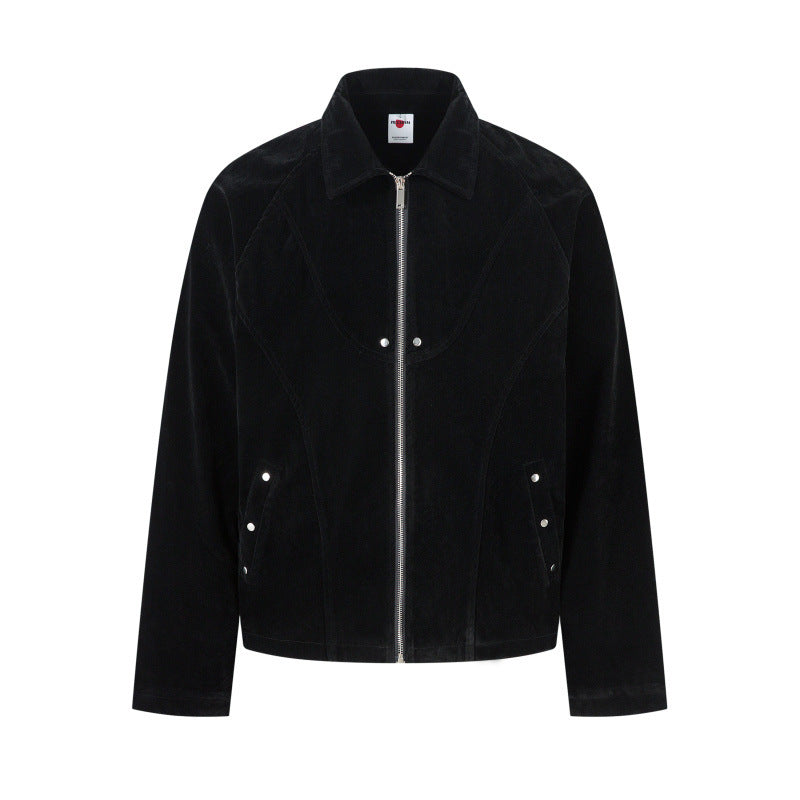 Retro Patchwork Black Jacket Unisex Designer-Style Niche Loose Coat