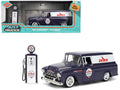 1957 Chevrolet Suburban "Chevron" Dark Blue with White Stripes and Chevron Gas Pump "Just Trucks" Series 1/24 Diecast Model Car by Jada