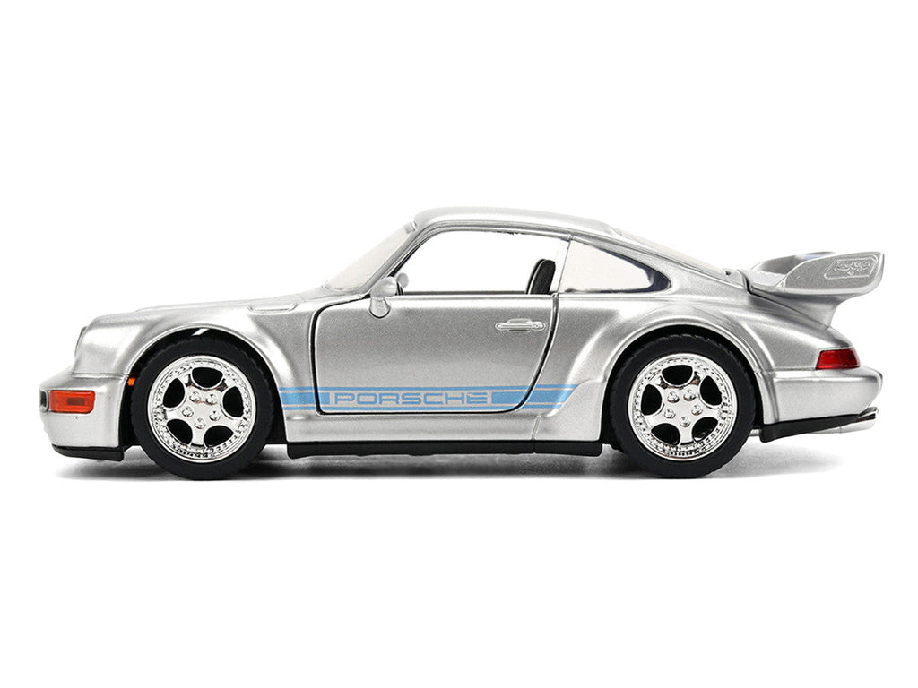Porsche 911 Carrera RS 3.8 "Mirage" Silver Metallic with Blue Stripes "Transformers: Rise of the Beasts" (2023) Movie "Hollywood Rides" 1/32 Diecast Model Car by Jada