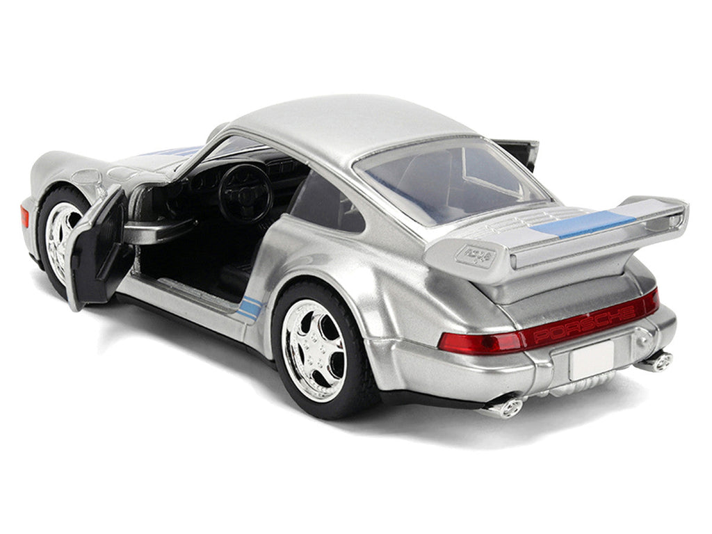 Porsche 911 Carrera RS 3.8 "Mirage" Silver Metallic with Blue Stripes "Transformers: Rise of the Beasts" (2023) Movie "Hollywood Rides" 1/32 Diecast Model Car by Jada
