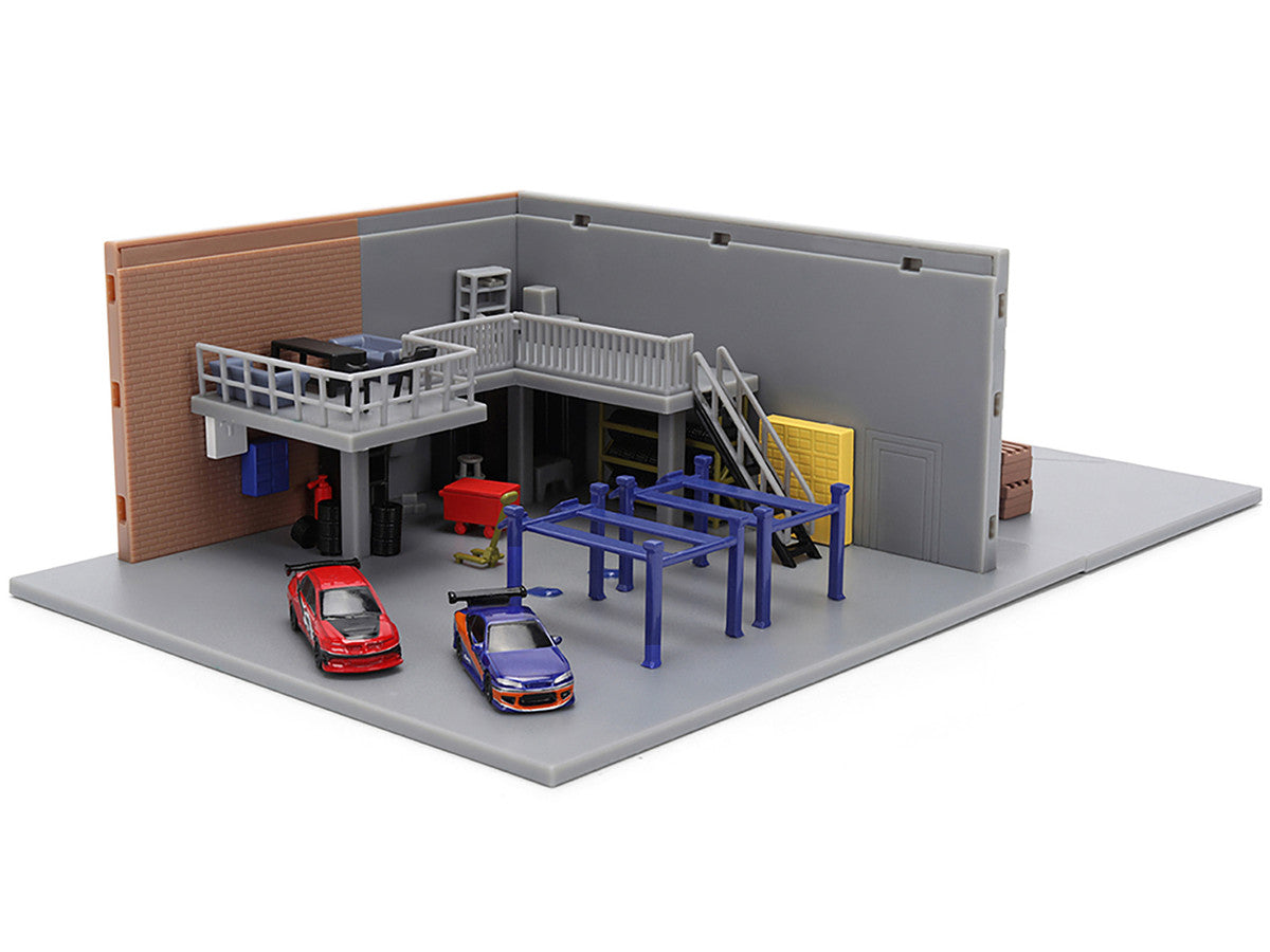 "Fast & Furious" Han's Garage Diorama with 2 Cars and Accessories "Nano Scene" Series 1/32 Model by Jada
