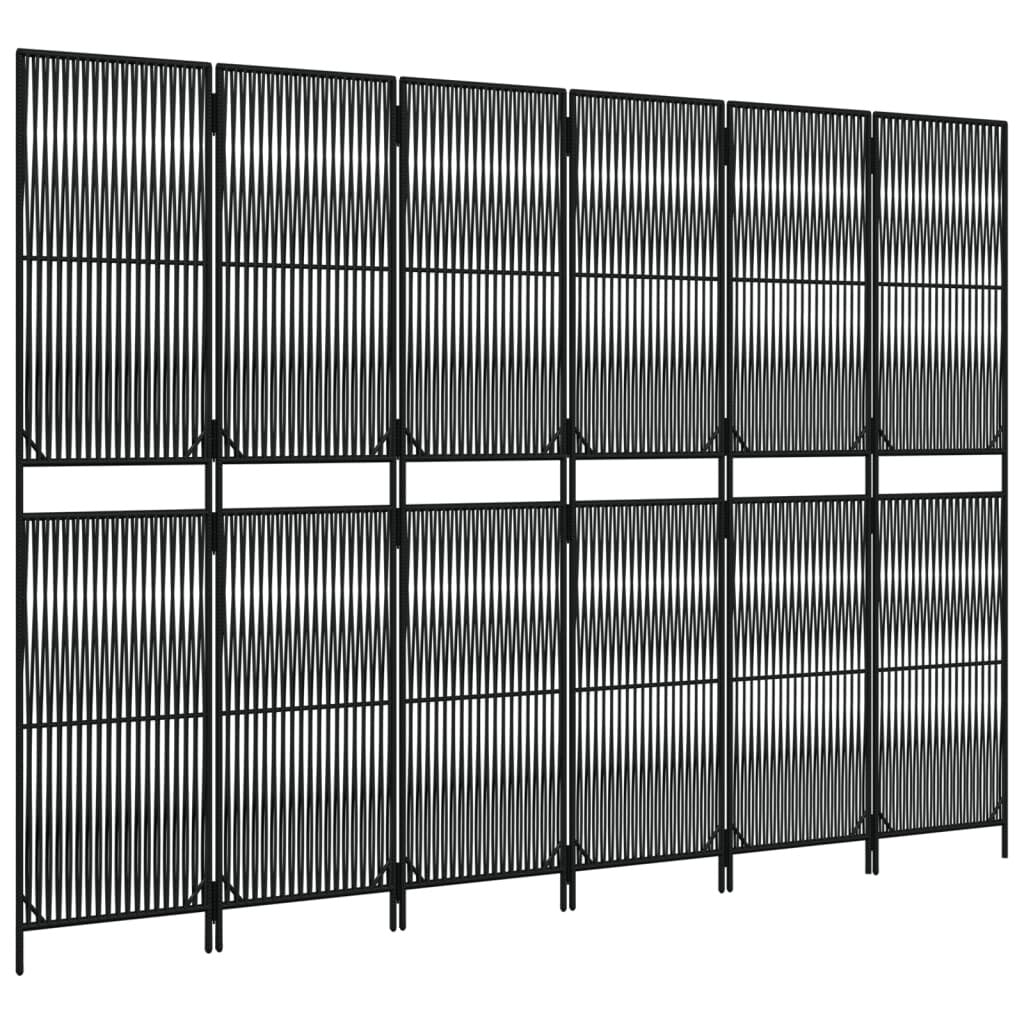Room Divider 6 Panels Black Poly Rattan