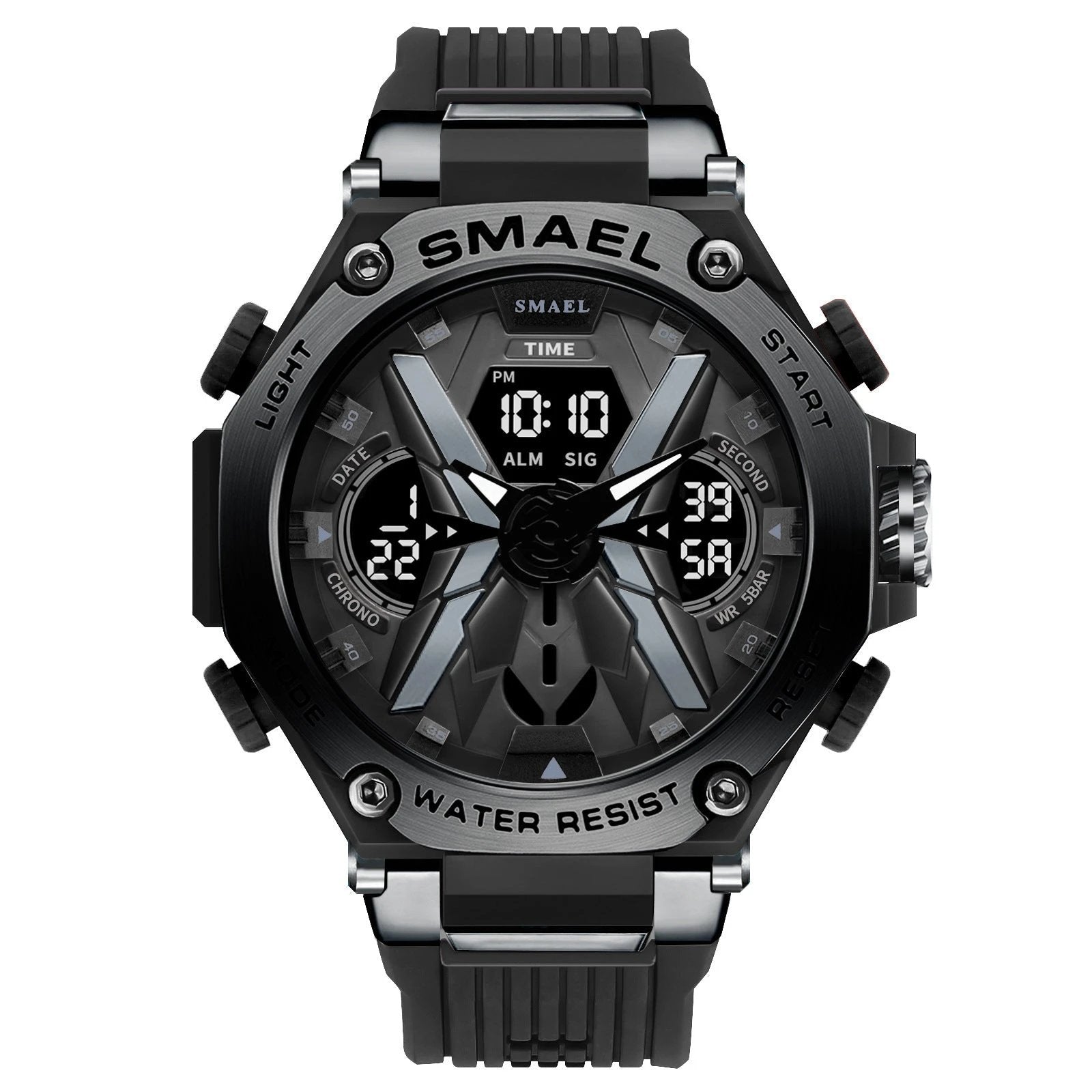 Men's Multifunctional Digital Double Display Waterproof Alloy Sports Quartz Watch