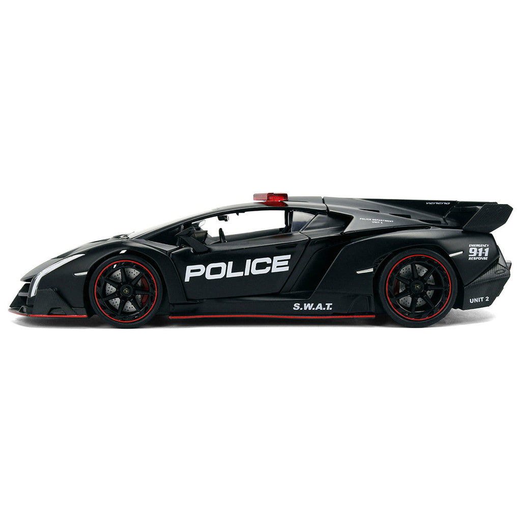 Lamborghini Veneno "Police" Matt Black "Hyper-Spec" Series 1/24 Diecast Model Car by Jada