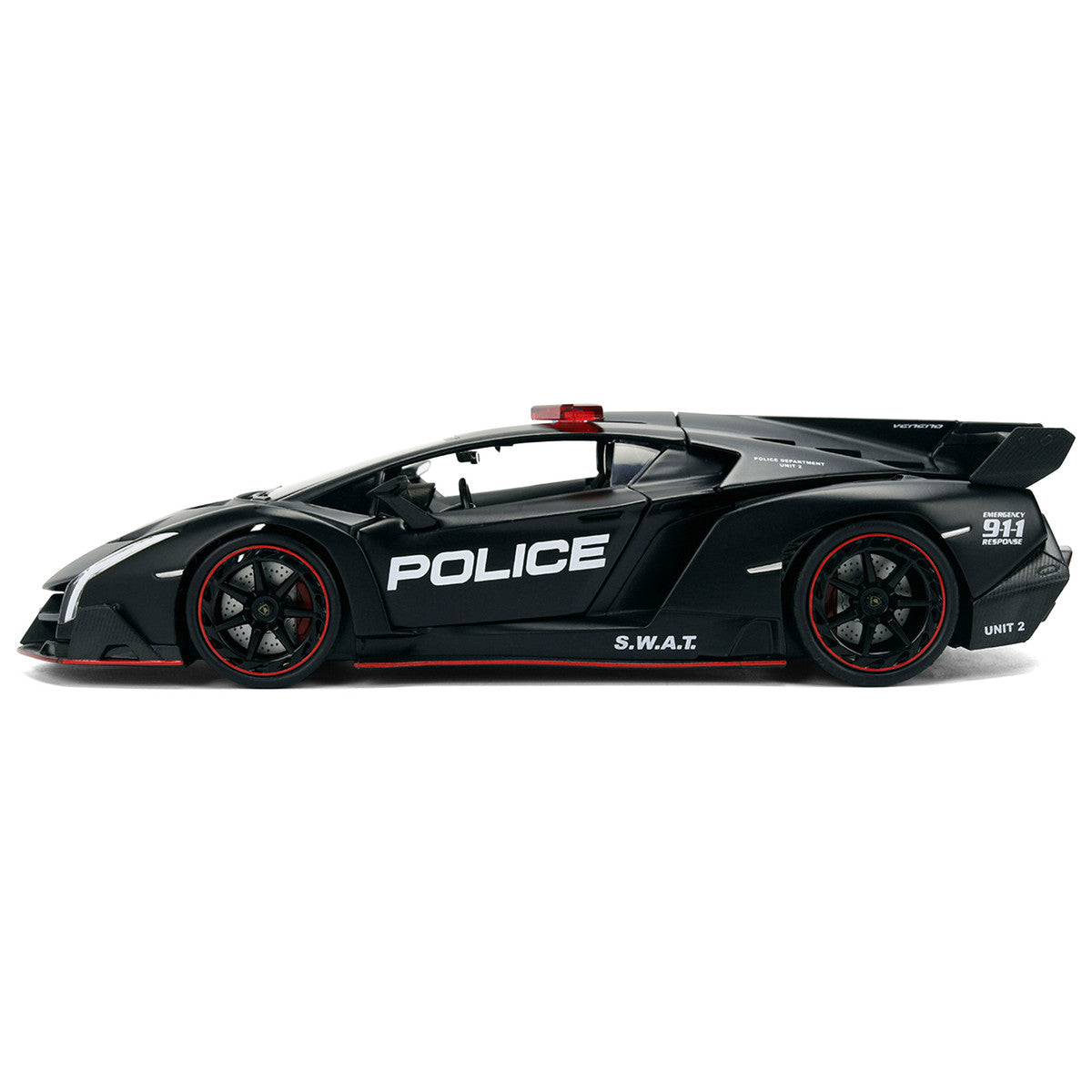 Lamborghini Veneno "Police" Matt Black "Hyper-Spec" Series 1/24 Diecast Model Car by Jada