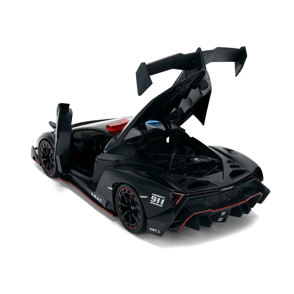 Lamborghini Veneno "Police" Matt Black "Hyper-Spec" Series 1/24 Diecast Model Car by Jada