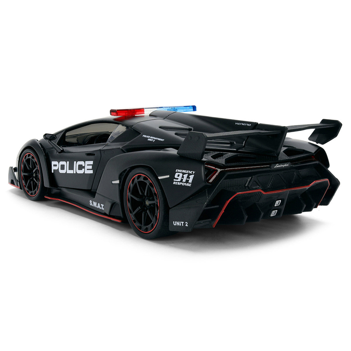 Lamborghini Veneno "Police" Matt Black "Hyper-Spec" Series 1/24 Diecast Model Car by Jada