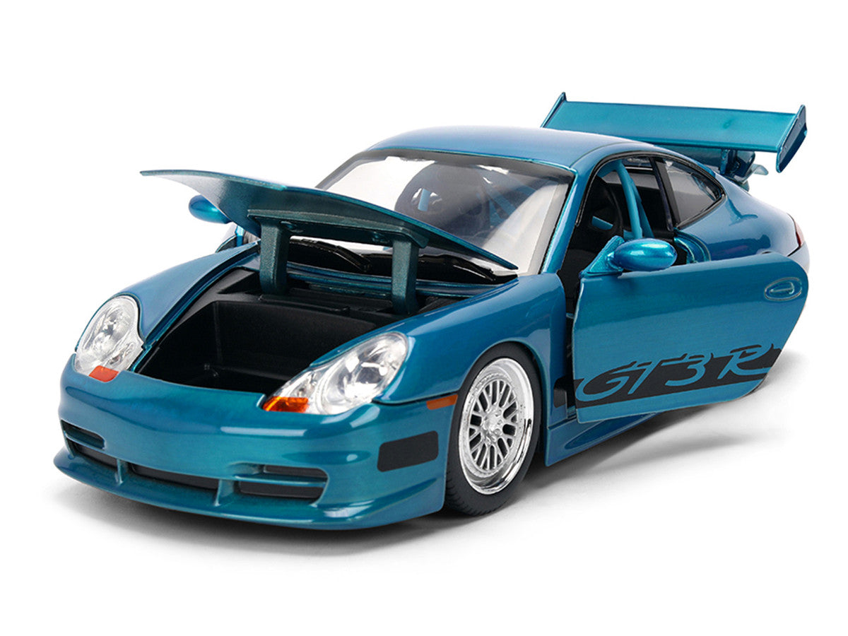 Porsche 911 GT3 RS (996) Blue Color Brush Finish "Fast Five" (2011) Movie "25 Years of Fast & Furious" Series 1/24 Diecast Model Car by Jada