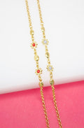 18K Gold Filled Dainty Flower Cz stone Rolo Bracelet