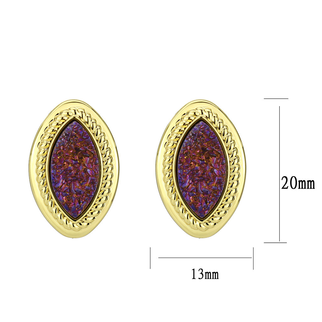 3W1725E - Flash Gold+E-coating Brass Earring with Druzy in Amethyst