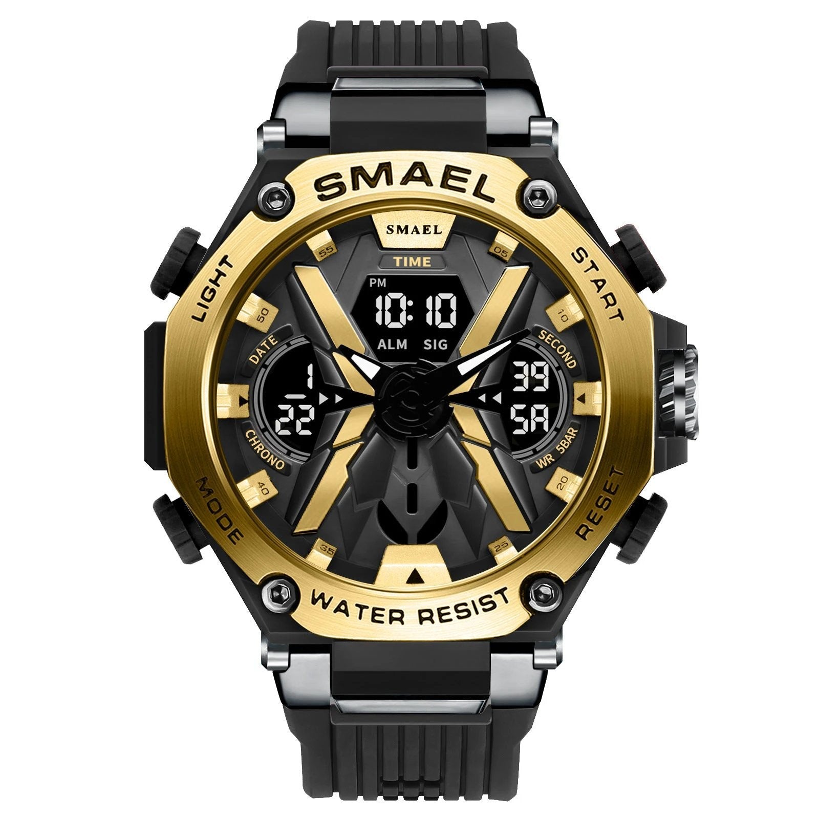 Men's Multifunctional Digital Double Display Waterproof Alloy Sports Quartz Watch
