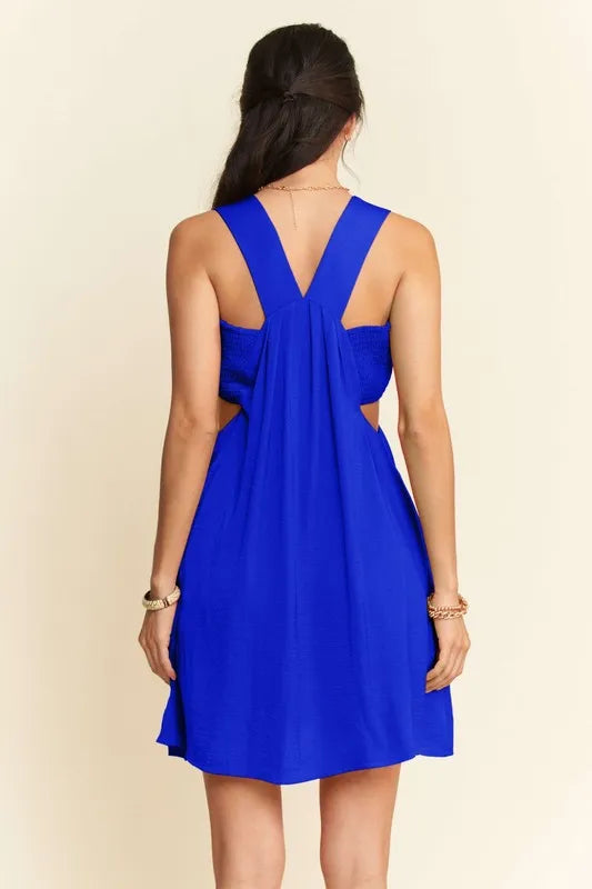 Davi & Dani Washed Satin Cutout Skirt Bandeau Mini Dress