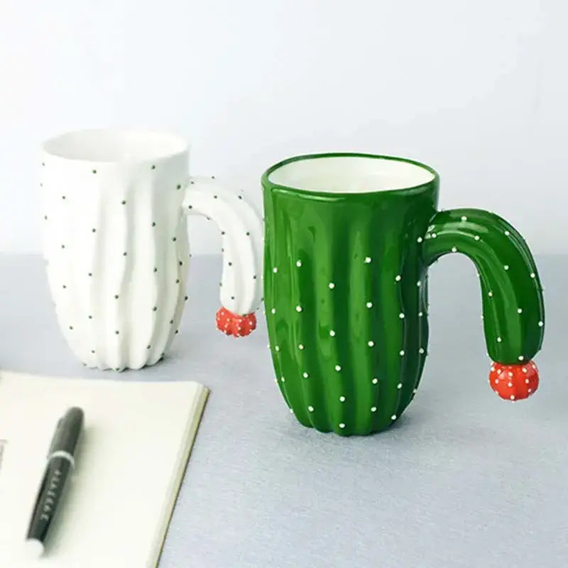DecorBites™ 3D Cactus Style Ceramic Mug with Special Handle - Tea, Coffee, Milk Cup