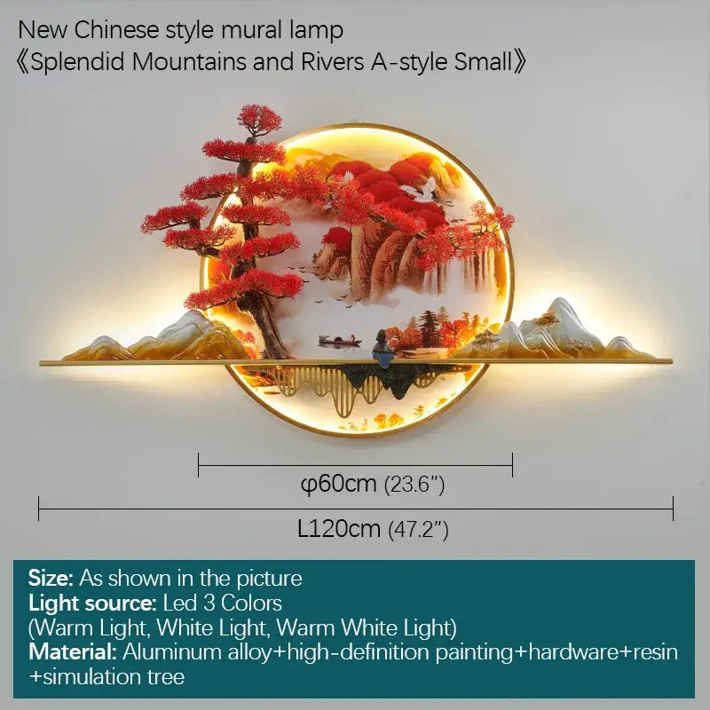 3d chinese pine landscape wall lamp living room warm backlit art