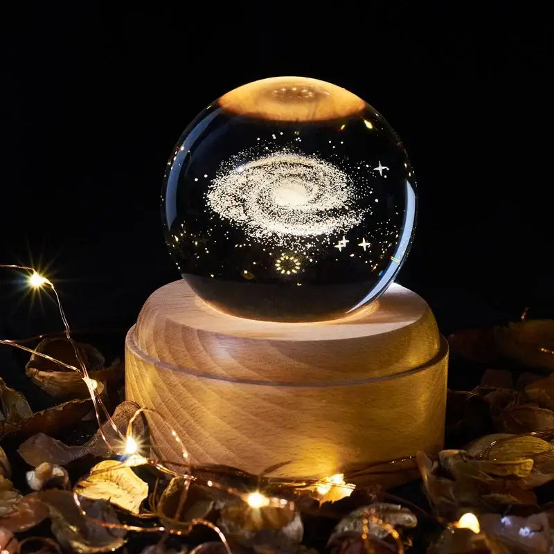 3d galaxy crystal ball night light bedroom wooden music box