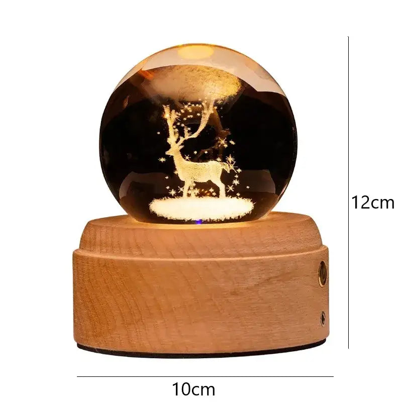 3d galaxy crystal ball night light bedroom wooden music box
